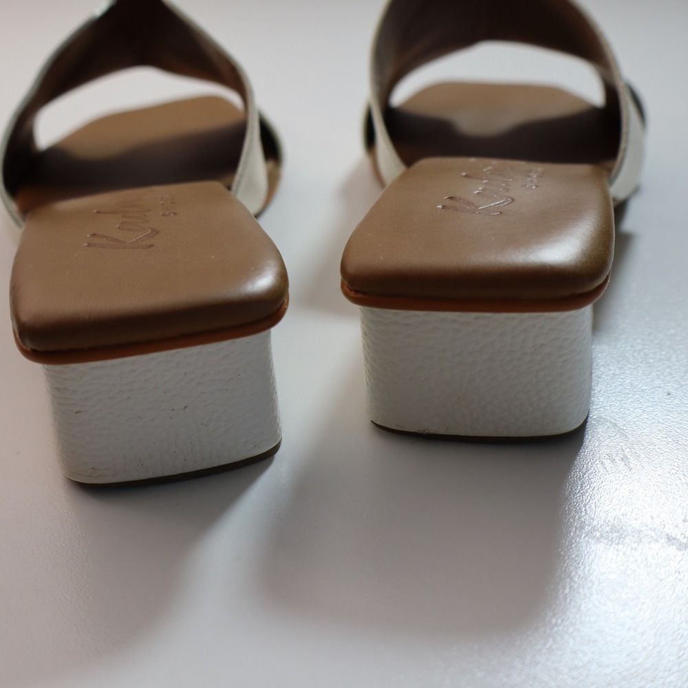Kadmiel Shoes Slide Mules Womens 9.5in White Leather Block Heel H-Cutout Sandals - Picture 4 of 7
